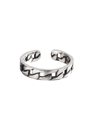 925 Sterling Silver Hollow Chain Geometric Vintage Midi Ring