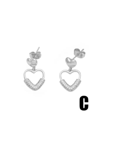 C Steel Brass Cubic Zirconia Heart Hip Hop Drop Earring