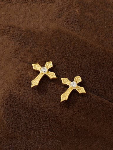 ES1263 gold 925 Sterling Silver Cross Classic Stud Earring