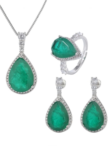 Brass Cubic Zirconia Vintage Water Drop Earring Ring and Necklace Set
