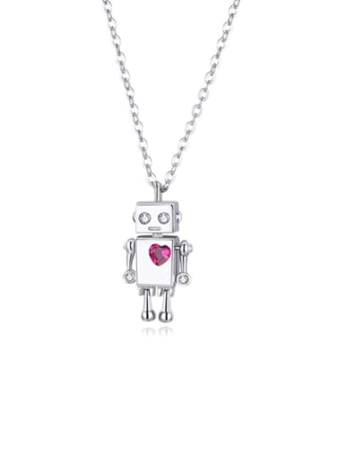 925 Sterling Silver With White Gold Plated Minimalist Love Robot Necklaces