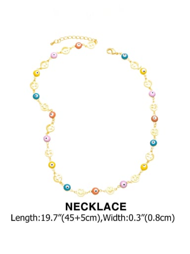 Brass Enamel Minimalist Smiley Bracelet and Necklace Set
