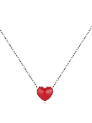 red 925 Sterling Silver Enamel Heart Minimalist Necklace
