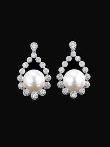 Platinum earrings Brass Cubic Zirconia Water Drop Luxury Cluster Earring