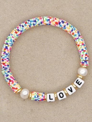 Stainless steel Freshwater Pearl Multi Color Polymer Clay Letter Bohemia Stretch Bracelet