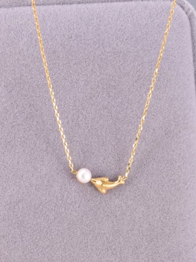 Titanium Steel Imitation Pearl Dolphin Minimalist Necklace