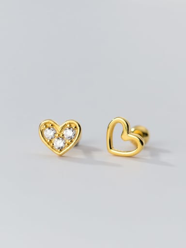 Gold 925 Sterling Silver Cubic Zirconia Heart Minimalist Stud Earring