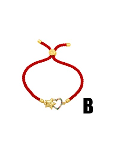 B Brass Cubic Zirconia Heart Cute Handmade Weave Bracelet