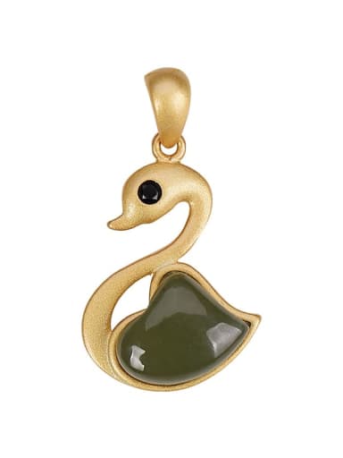 925 Sterling Silver Jade Cute Swan  Pendant