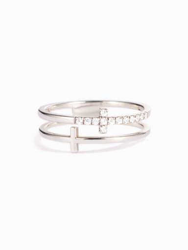 925 Sterling Silver Cubic Zirconia two Cross Minimalist Ring