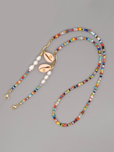 ZZ N200068B Stainless steel Imitation Pearl Multi Color Enamel Letter Bohemia Hand-woven Necklace