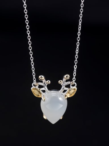 925 Sterling Silver Garnet Deer Vintage Necklace