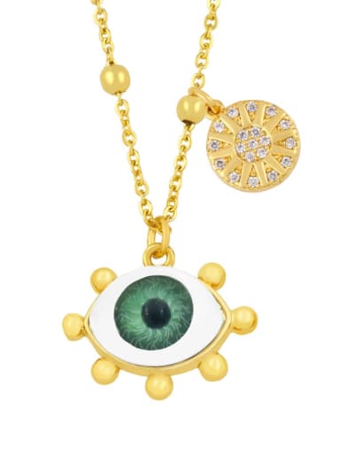Brass Enamel Evil Eye Hip Hop Geometry Pendant Necklace