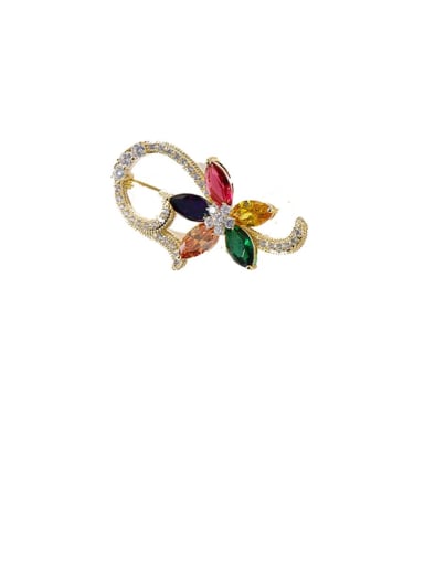 Copper Cubic Zirconia Multi Color Flower Dainty Brooches