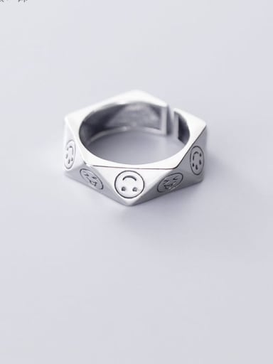 925 Sterling Silver minimalist cute smiley face personality irregular Pentagon Band Ring