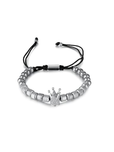 Stainless steel Cubic Zirconia Crown Hip Hop Adjustable Bracelet