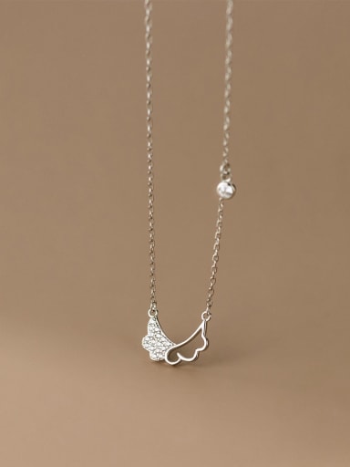 Silver 925 Sterling Silver Cubic Zirconia Hollow  Wing Dainty Necklace
