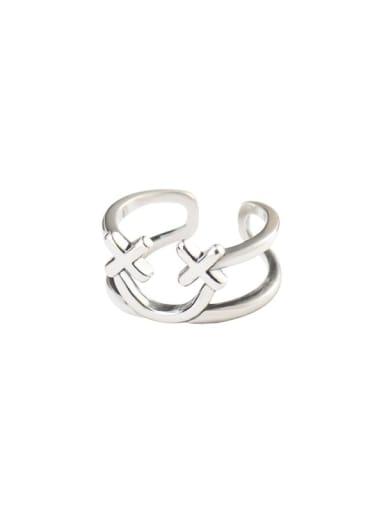 925 Sterling Silver Smooth Cross Vintage Band Ring