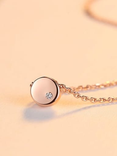 Rose gold 15d04 925 Sterling Silver Simple Smooth Round pendant  Necklace