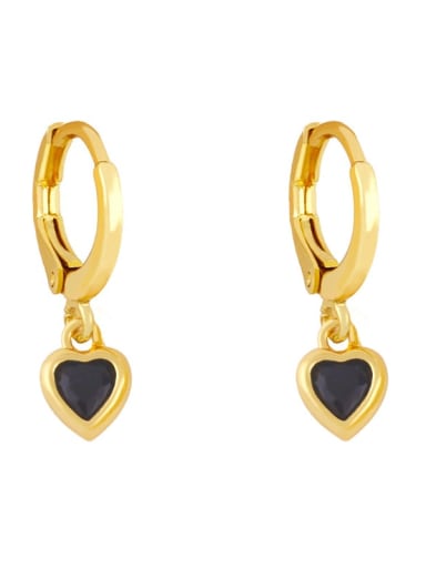 black Brass Cubic Zirconia Heart Minimalist Huggie Earring