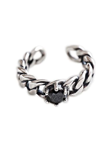 925 Sterling Silver Cubic Zirconia Black Irregular Chain Vintage Band Ring