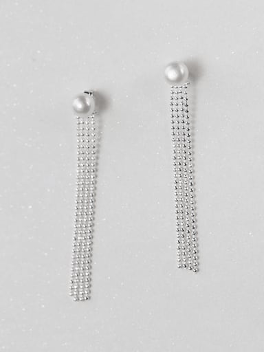 925 Sterling Silver Imitation Pearl Tassel Minimalist Drop Earring