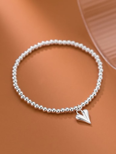 925 Sterling Silver Heart Minimalist Beaded Chain Bracelet