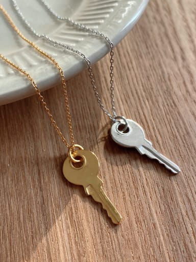 925 Sterling Silver Retro Smooth Key  pendant Necklace