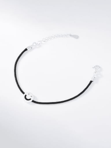 925 Sterling Silver Leather Smiley Minimalist Link Bracelet