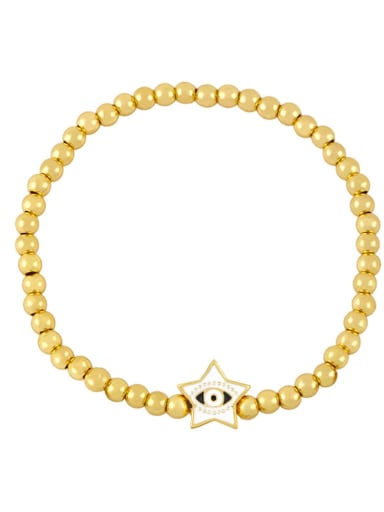 white Brass Enamel Evil Eye Vintage Five-pointed star Beaded Bracelet