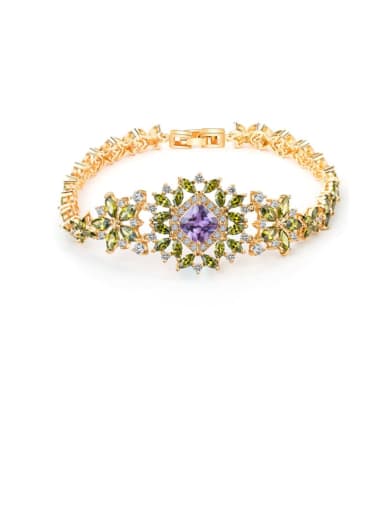 Copper Cubic Zirconia Multi Color Flower Luxury Bracelet