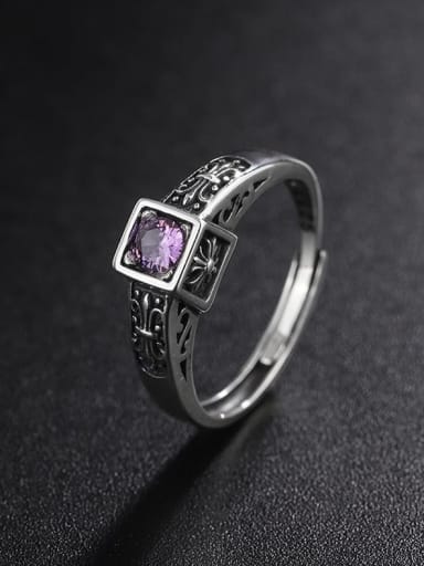 KDP525 purple 925 Sterling Silver Cubic Zirconia Geometric Vintage Band Ring
