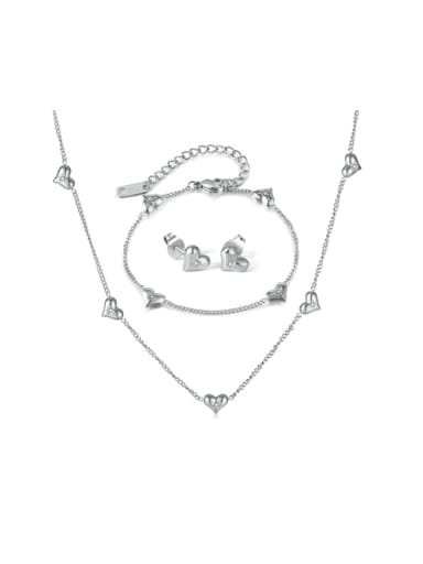 Stainless steel Minimalist Heart  Earring Bracelet and Necklace Set