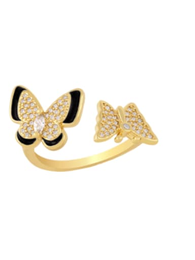 Brass Enamel Cubic Zirconia Butterfly Hip Hop Band Ring