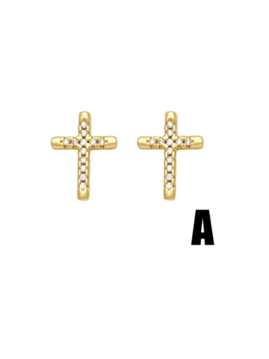 A Brass Cubic Zirconia Cross Minimalist Stud Earring