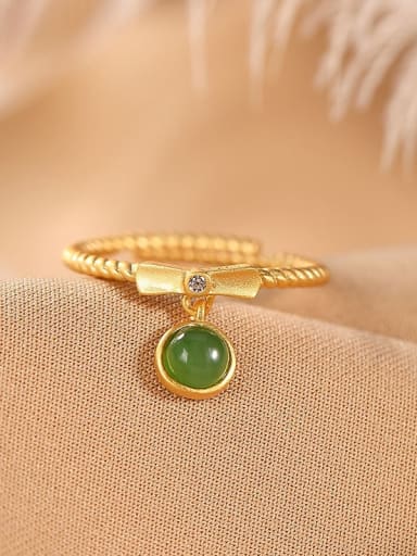 925 Sterling Silver Jade Round Vintage Band Ring