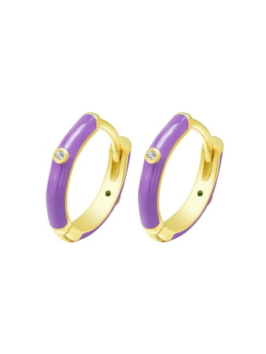purple 925 Sterling Silver Enamel Geometric Minimalist Huggie Earring