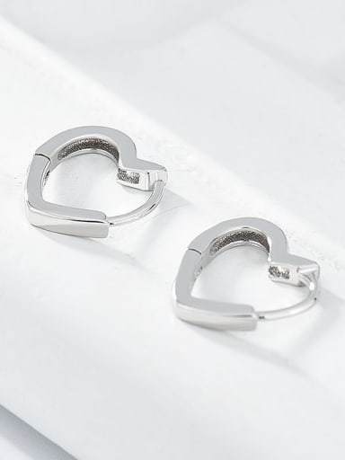 Platinum 925 Sterling Silver Heart Minimalist Huggie Earring