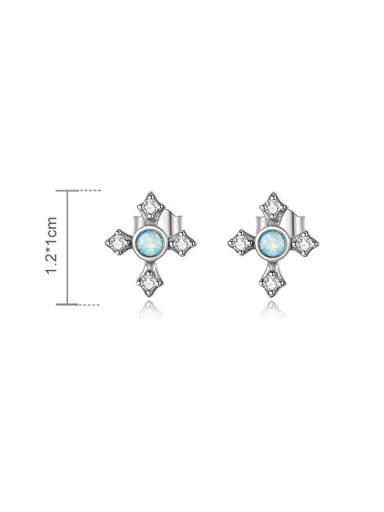 BSE555 925 Sterling Silver Opal Cross Vintage Stud Earring