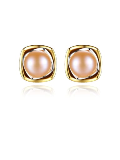 925 Sterling Silver Freshwater Pearl White Square Minimalist Stud Earring