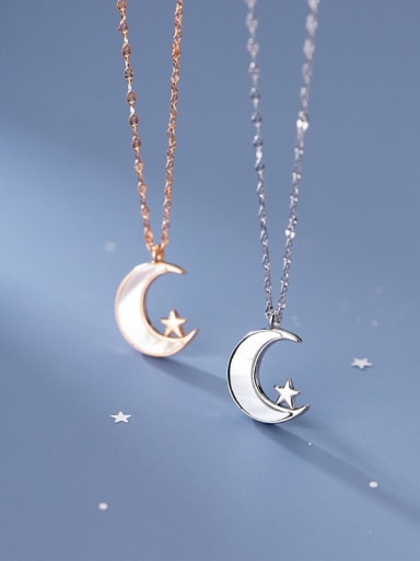 925 Sterling Silver Shell Moon Minimalist Pendant Necklace