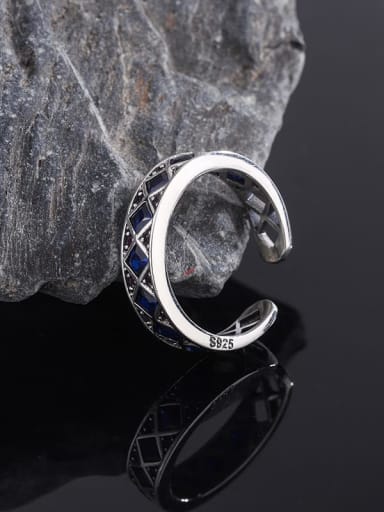 KDP882 Blue 925 Sterling Silver Cubic Zirconia Geometric Vintage Band Ring