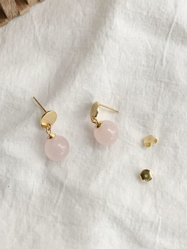 925 Sterling Silver Bead Pink Round Minimalist Stud Earring