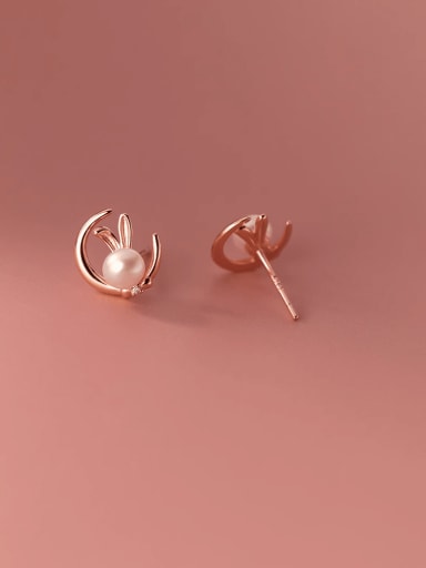 925 Sterling Silver Imitation Pearl Rabbit Minimalist Stud Earring