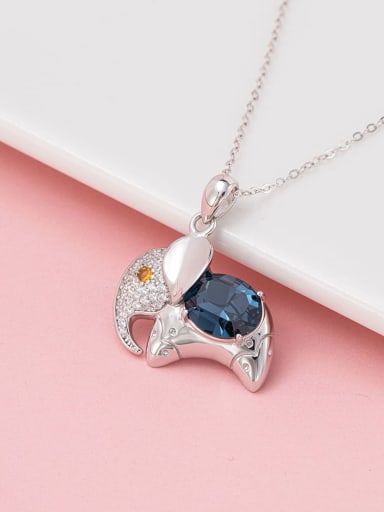925 Sterling Silver Cubic Zirconia Elephant Cute Necklace