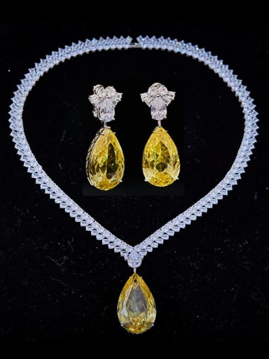 Brass Cubic Zirconia Water Drop Luxury Necklace