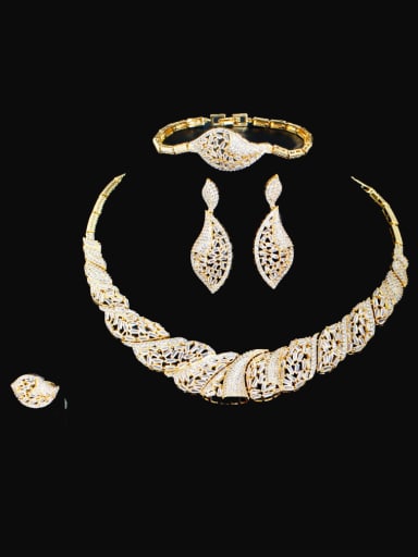 Brass Cubic Zirconia Luxury Little Swallow Ring Earring Bangle And Necklace Set