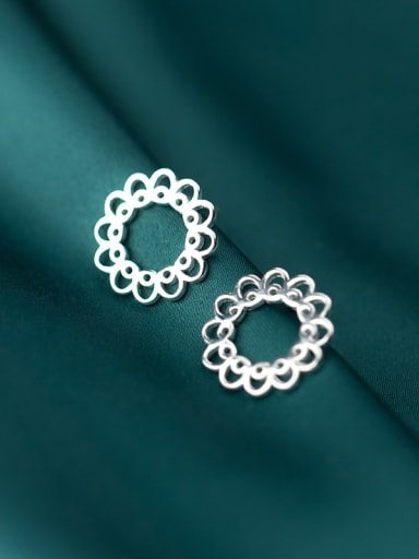 925 Sterling Silver With Platinum Plated Minimalist Hollow Flower Stud Earrings