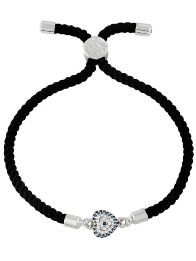 Black rope love silver Brass Cubic Zirconia Heart Vintage Woven Wire Bracelet