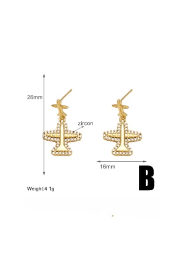 B Brass Cubic Zirconia Geometric Plain Minimalist Drop Earring
